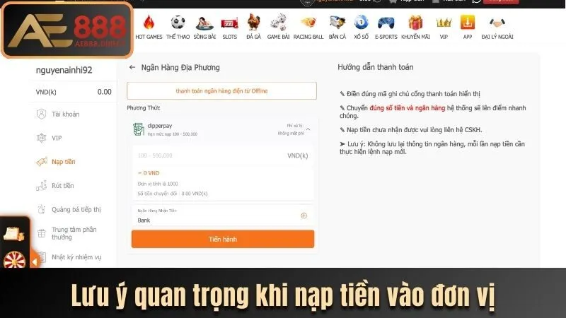 Lưu ý quan trọng khi nạp tiền vào đơn vị